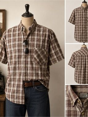 Schmidt Workwear Men’s Large Brown Plaid Button Front Short Sleeve Shirt
